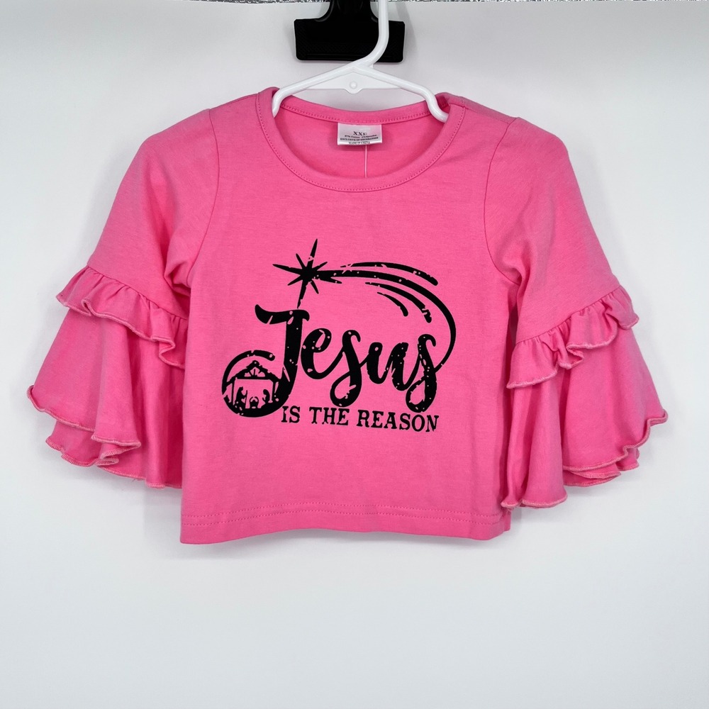 Jesus Is The Reason 2-Piece Outfit Girls XXS Pink Ruffle Bell Bottoms Retro